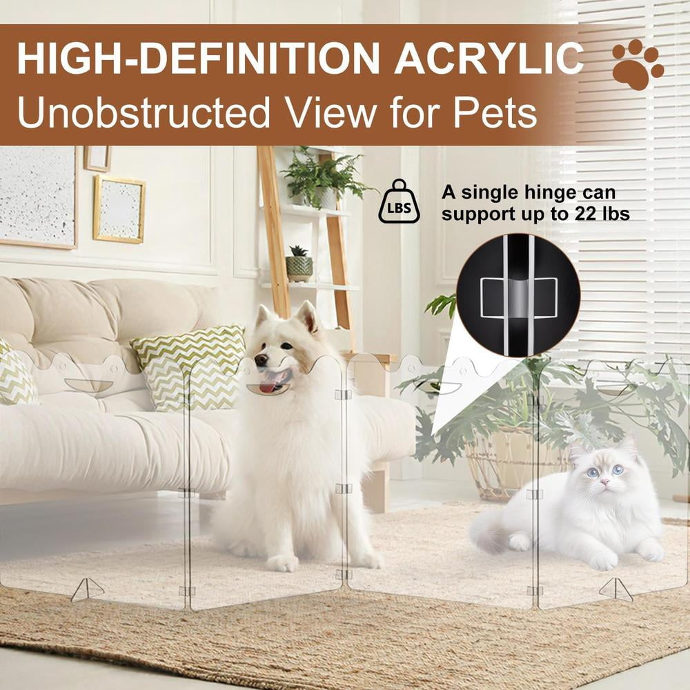 Extra-Wide Clear Acrylic Freestanding Dog Gates for The House – Folding 4-Panel Pet Gates for Doorways, Stairs, and Open Spaces, Transparent Indoor Barrier for Dogs, Puppies & Cats