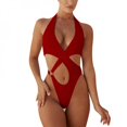 thumbnail image 4 of Maillot de Bain une Pièce pour Femmes, Couleur Unie, Été, Plage, Blanc m, 4 of 6