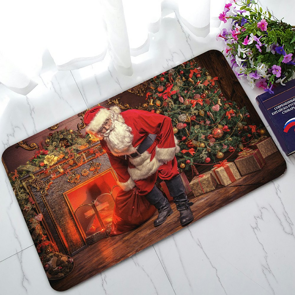 ECZJNT Santa Claus bring the sack with gifts for Christmas Doormat Bath Mat Rug Entrance Rug
