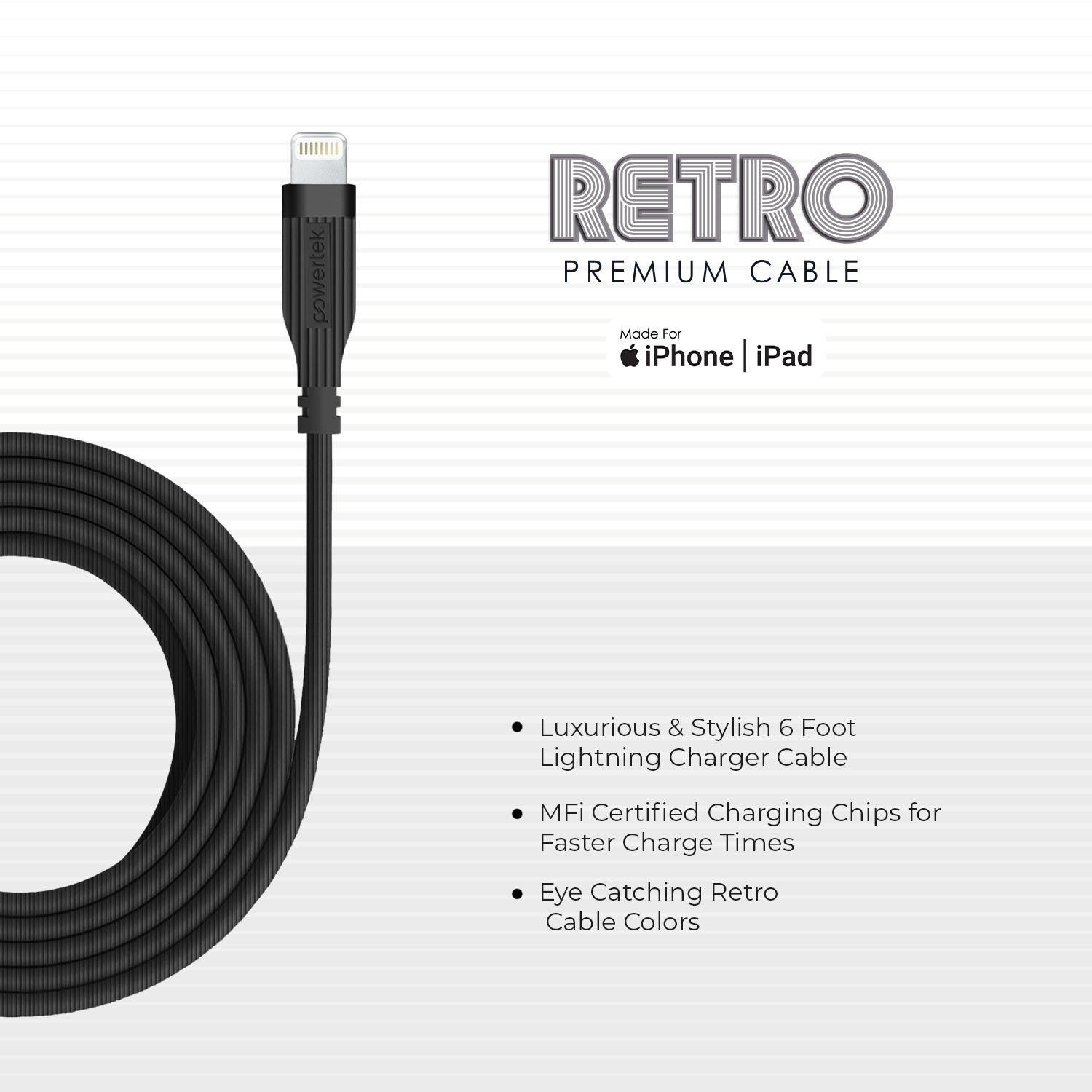 Liquipel Powertek Retro USB-A to Lightning - Black