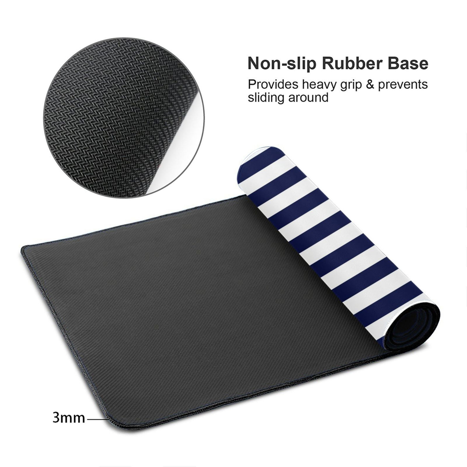 Kdxio Navy Blue And White Stripes Print Large Gaming Mouse Pad,Non-Slip Base,Water Resist Keyboard Pad for Gamer,Office & Home,29.5 x 15.8 in