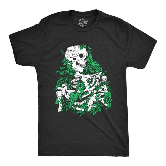 Mens Skeleton Overgrown Plants T Shirt Funny Death Nature Lovers Tee for Guys Graphic Tees