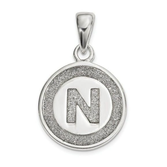 Sterling Silver Glitter Enamel Letter N Inital Circle Pendant Charm