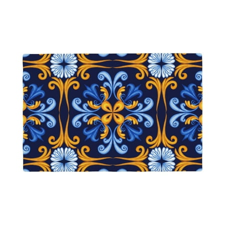 

Table Placemats Set of 6 - Sicilian blue pattern Moroccan style 12x18 In Faux Linen Double Heat Resistant Place Mats Cloth Indoor/Outdoor Placemats Washable Table Mats for Dining Kitchen Party