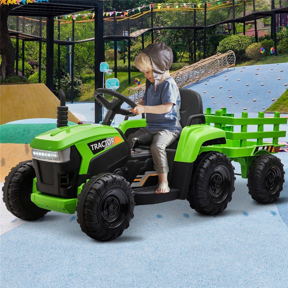 Remote Control Tractor Toy, 12 Volt Ride on Tractor Cars with Trailer