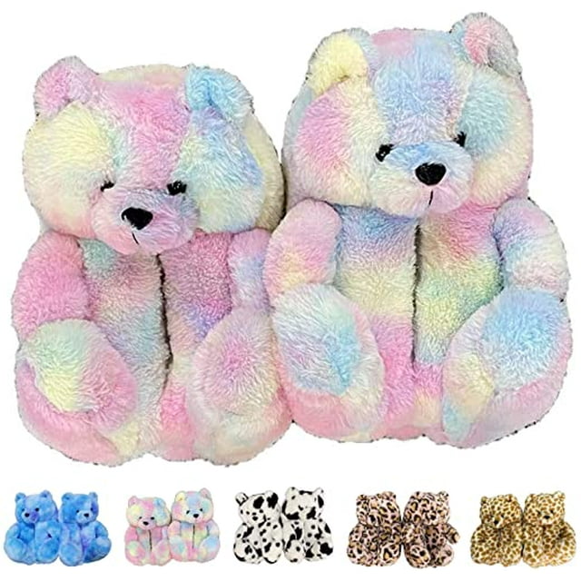 Teddy Bear Slippers For Women, Cute Indoor Non-Slip Warm Slippers(Rainbow Colors)