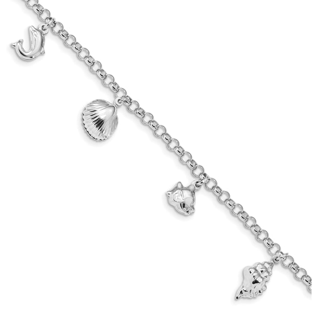 925 Sterling Silver Beach Charm Bracelet Seashore