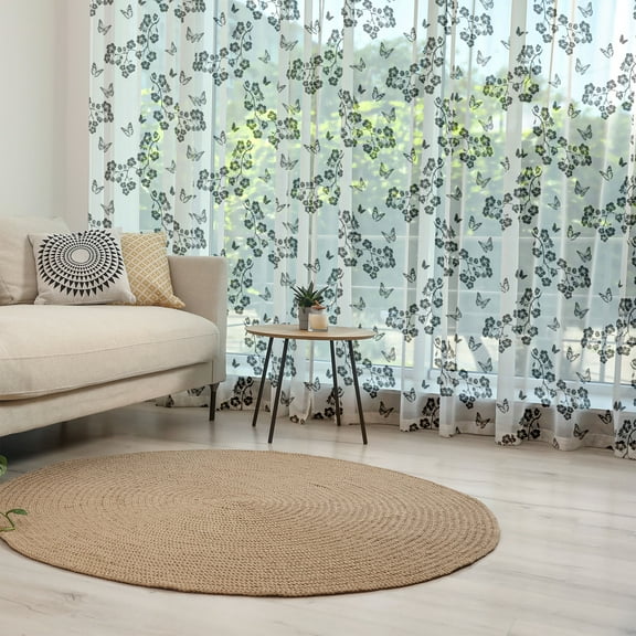 Butterfly Tulle Curtains with Rod Pocket, Japanese Inspired Monochrome Sakura Blossom Silhouette Coming of the Spring Tree, Sheer Drape for Wedding Party 2 Panels, 7 Sizes, Black White, by Ambesonne