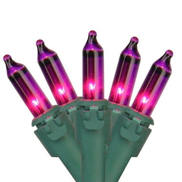 Set of 35 Purple Mini Christmas Lights 2.5" Spacing - Green Wire