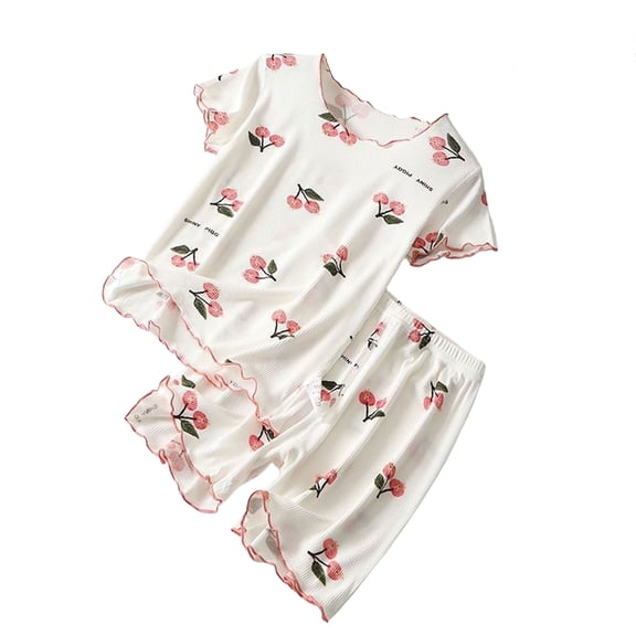 KPOPLK BABY 6M-7Y Clothes Toddler Kids Girls Pajamas 2pcs Set Short Sleeve Shirts and Pants Sets for Infant Clothing Size 12-18 Months,White