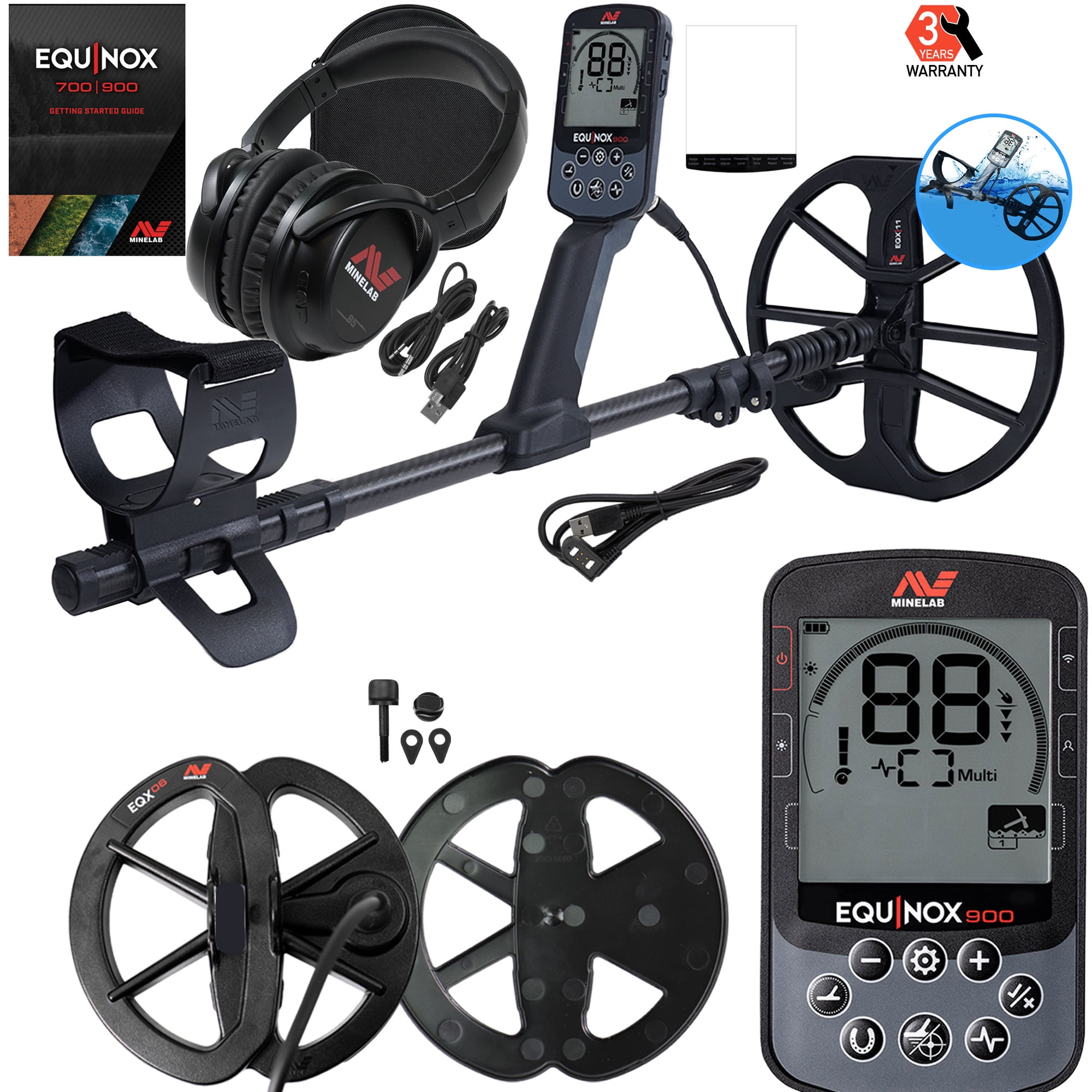 Minelab EQUINOX 900 Multi-IQ Metal Detector with 11", 6" coil and FREE EQX 15 (15 X 12")