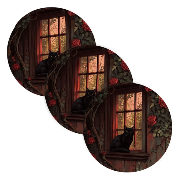 BZSMCE Mats for Pots,Pans Place Lonely Black Cat Pattern Simple Style Pattern Pot Mats