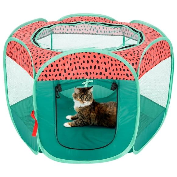 Corralito portátil para perros y tienda para gatos Furhaven verde y rosa pequeño