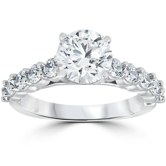 Bague de Fiançailles en Diamant 2 Carats Taille Ronde Solitaire Or Blanc 14 K