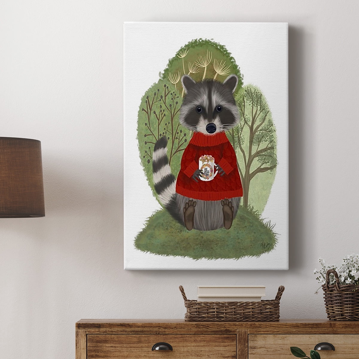 Hot Chocolate Raccoon Premium Gallery Wrapped Canvas - Ready to Hang