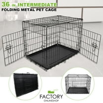 Geniqua Intermediate Black 36" 2-Dr Folding Pet Crate Cage Dog Cat Kennel Pen   ABS Tray