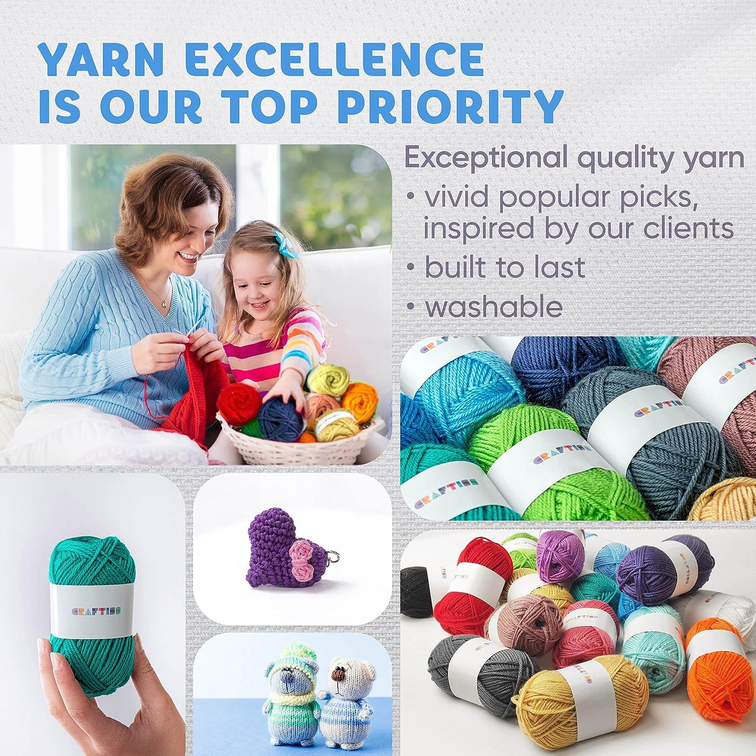 Craftiss Crochet Kit for Beginners, 158 pcs with 16 Colors of Acrylic Yarn Skeins, 1300 Yards Total – Learn to Crochet Kit for Adult Beginner
