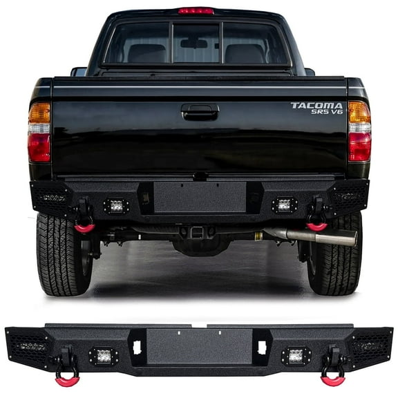 Vijay Replacement for 1995-1996-1997-1998-1999-2000-2001-2002-2003-2004 Toyota Tacoma Rear Bumper Textured Black Steel with Lights and D-rings