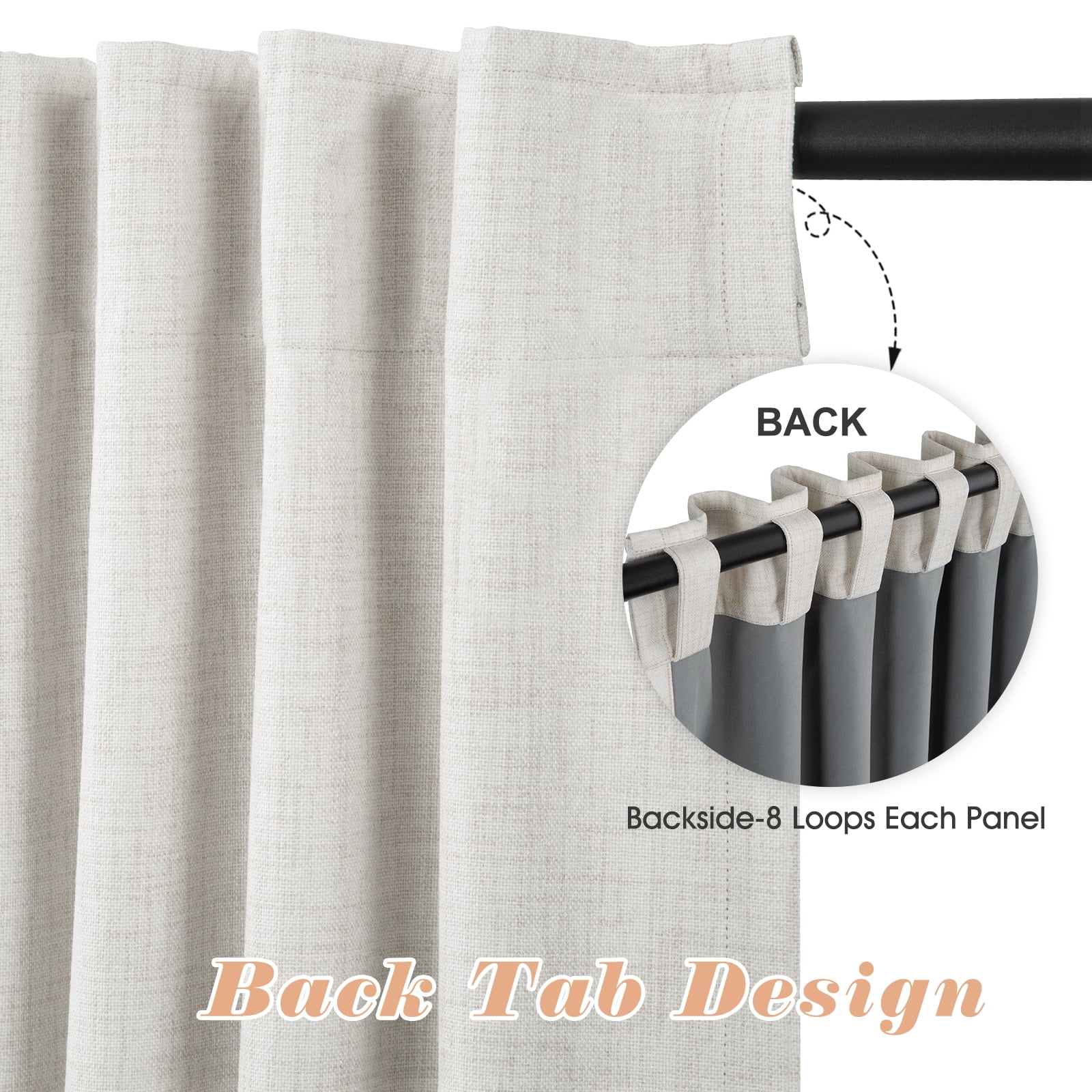 100% Blackout Curtains 2 Panels Set, Machine Washable Linen Textured Blackout drape for Bedroom, Back Tab/Rod Pocket Curtains, Beige & W50" x L84"