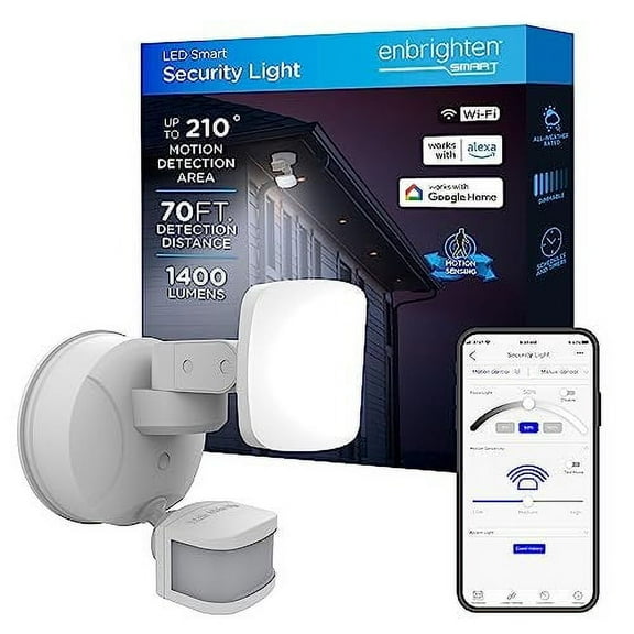 Enbrighten VIBE Smart LED Security Light, Motion Activated, Single Head, ETL Listed, UV Resistant, 1400 Lumens, 4000K, Compatible with Alexa, Google Home, White, 58185