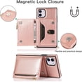 thumbnail image 3 of Case for iPhone 12/iPhone 12 Pro 6.1 inch, PU Leather Zipper Wallet Case with Card Holder Slots with Crossbody Wrist Strap Kickstand Magnetic Clasp Bumper Flip Case Cover - Rose Gold, 3 of 15