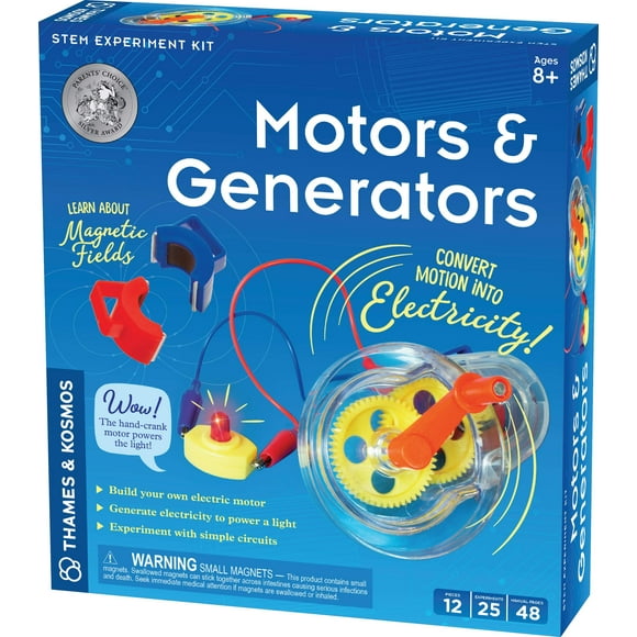 Thames & Kosmos Motors & Generators Science Kit | 25 Guided STEM Experiment Lessons | 48 Page Color Student Guide | Grades 3-6 | Ages 8+ | Play & Learn | Parents' Choice Silver Award Winner