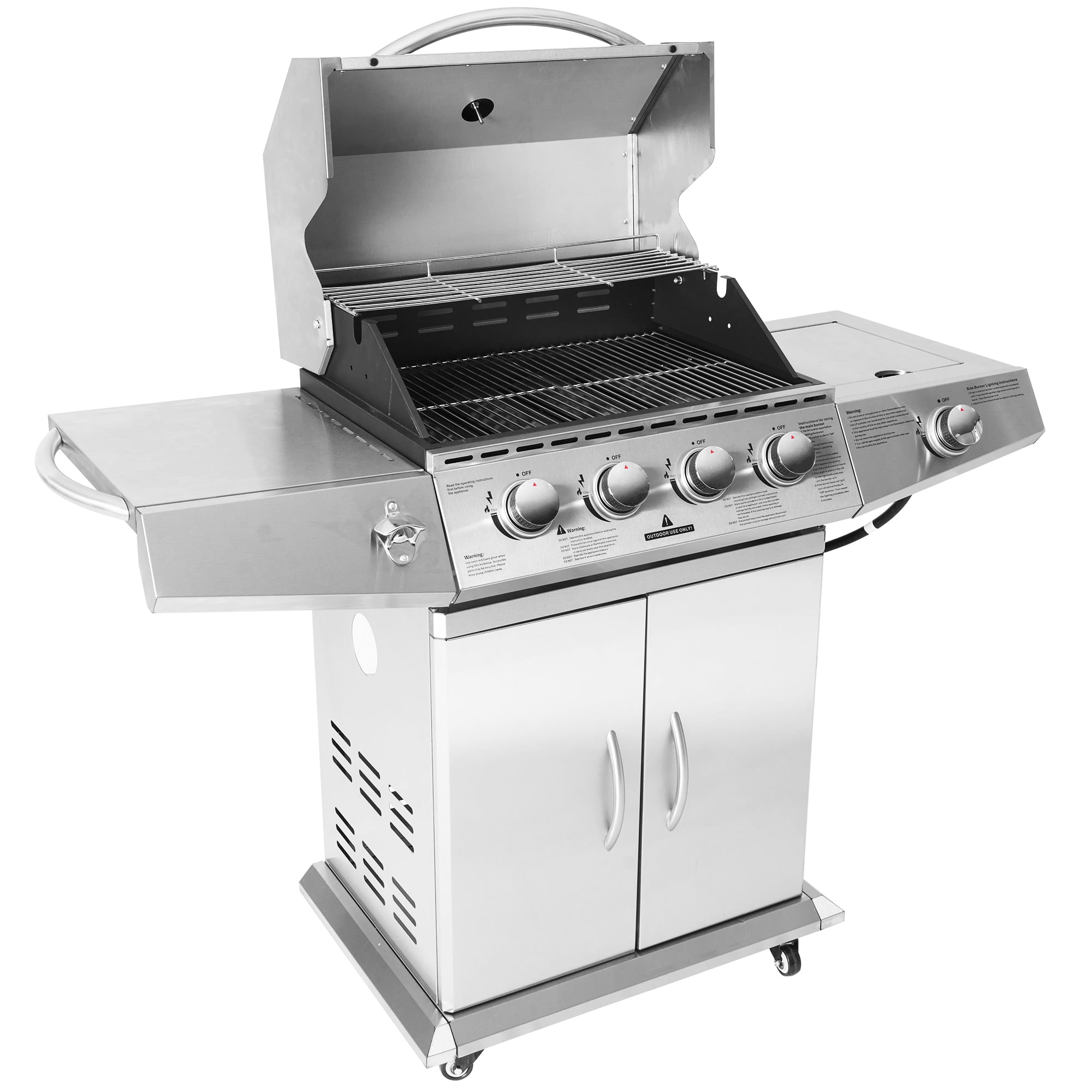 BETISEF 4-Burner Propane Gas BBQ Grill with Side Burner, 60,000 BTU Output Stainless Steel Grill,Cabinet Style for Outdoor Cooking Kitchen and Patio Backyard Barbecue