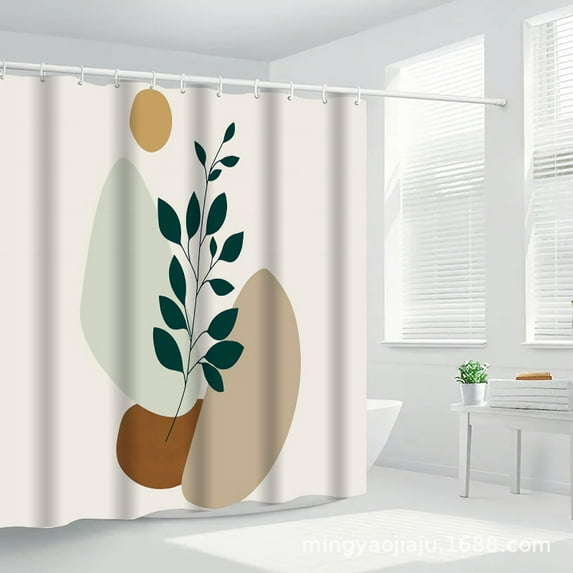 Digital Printed Polyester Shower Curtain Nordic Toilet Partition Curtain Non-perforated Shower Curtain Sunshade Curtain Cloth 1.2M * 1.8M