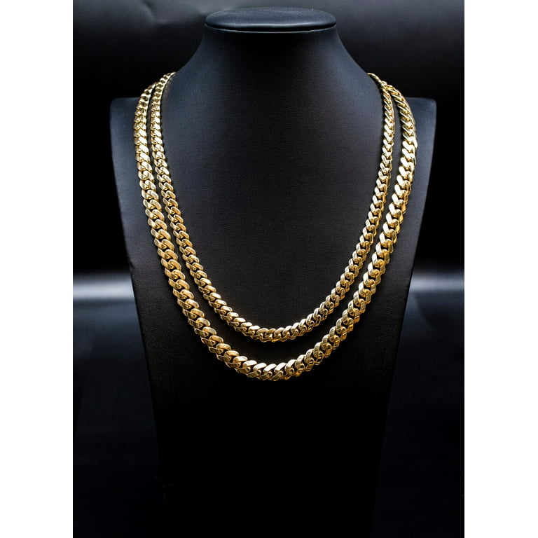 14k Real Gold Miami Cuban Link Chain with Box Lock Necklace, mm