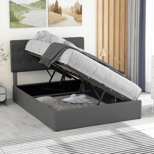 Full Size Gas Lift Upholstered Platform Bed with Button Tufted