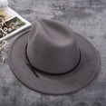 thumbnail image 2 of Douhoow Unisex Panama Hat Vintage Style Wide Brim Belt Buckle Felt Fedora Hat, 2 of 3