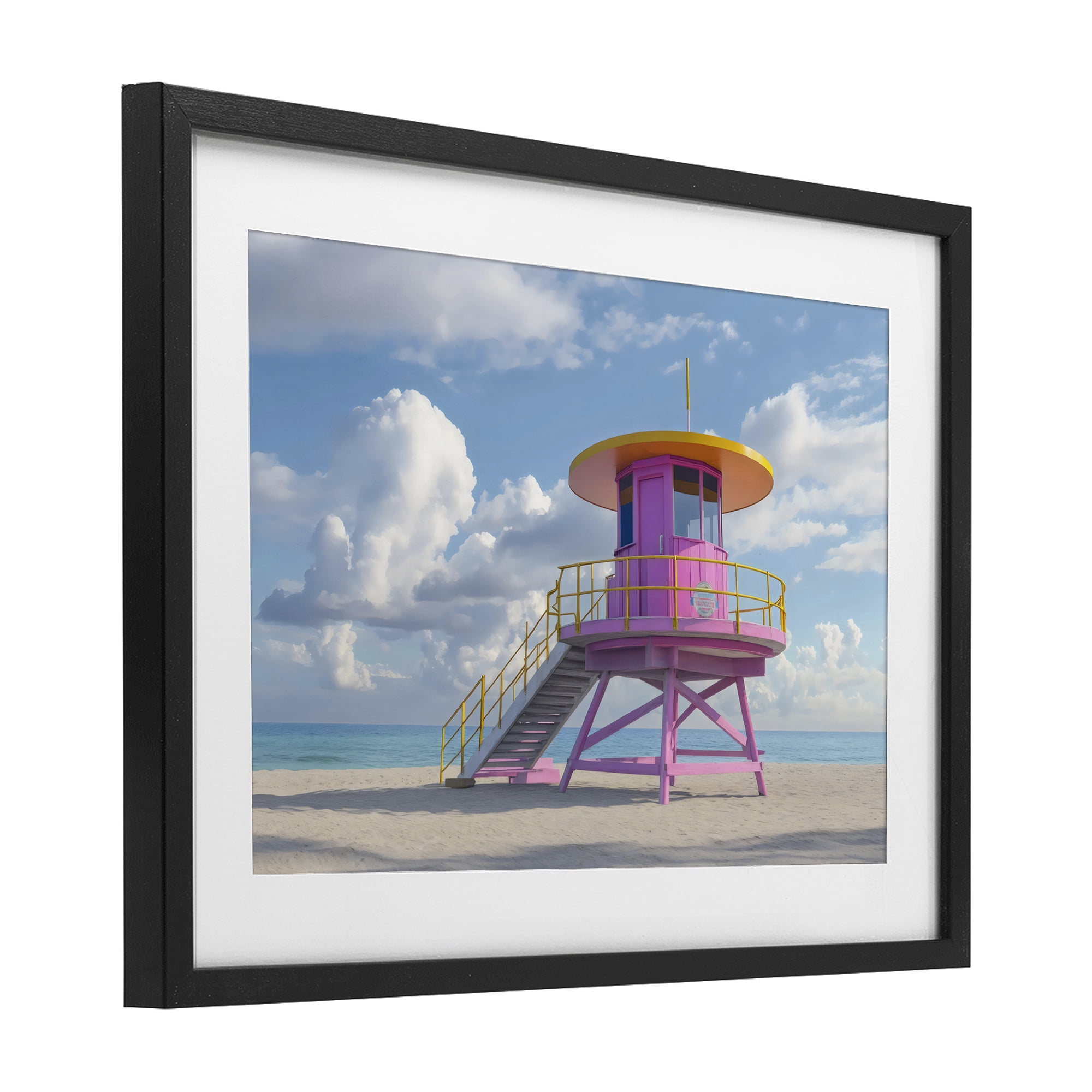 Stupell Industries Miami Beach Tower in Pink Black Framed Print Under Glass, design by Creative Studio