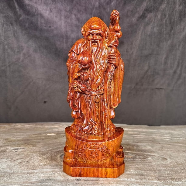 Ebony wood carving of the Three Star Gods of Fortune, Prosperity, and Longevity - a decorative item for the elderly to celebrate their birthdays and attract wealth in the living room.