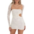 thumbnail image 3 of Lucakuins Conjunto de 2 piezas para mujer, minivestido ahuecado sin tirantes y sin espalda con traje de encaje de hombros, ropa de club Lucakuins  moda, 3 of 5