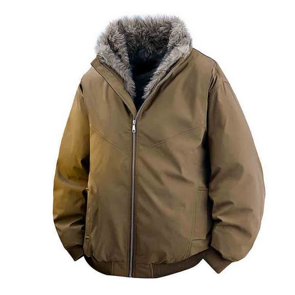 Xzbqbs Men's Thicken Thermal Winter Jacket Faux Fur Lined Full Zip Up Bomber Jacket with Pockets Fuzzy Fleece Lined Jackets for Men