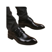 Woobling chaussures en cuir pour hommes chaussures habillées à lacets oxfords formelles travail plat brillant  Noir brillant, augmentation interne 8