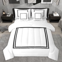 jejeloiu Modern Abstract Geometric 7 Pieces Bedding Comforter Set,Minimalism Square Box Full Bedding Set,Black White Fitted Sheet Flat Sheet For Men Women,Super Cozy Room Decor Reversible