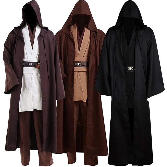 Tunic Costume Men's Tunic Hooded Robe Full Set Halloween Cosplay Costume Cloak Set (X-Large, Brown)
