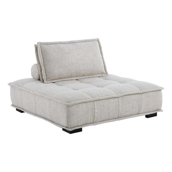 Maklaine Modern Tufted Fabric and Wood Armless Chair in Beige