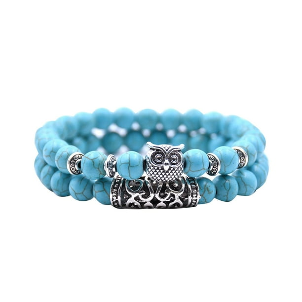 Pulsera en forma de búho Pulsera de piedra natural búho pulsera Juego de 2 para hombre mujer para regalo