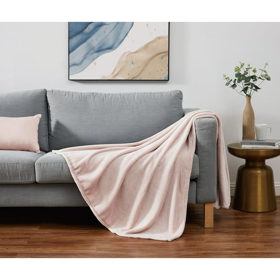 Cannon Solid Plush Blush Polyester 1-Piece 50x60 Throw Blanket, solid themed, for Men and Women, OEKO-TEX Certified Confidence