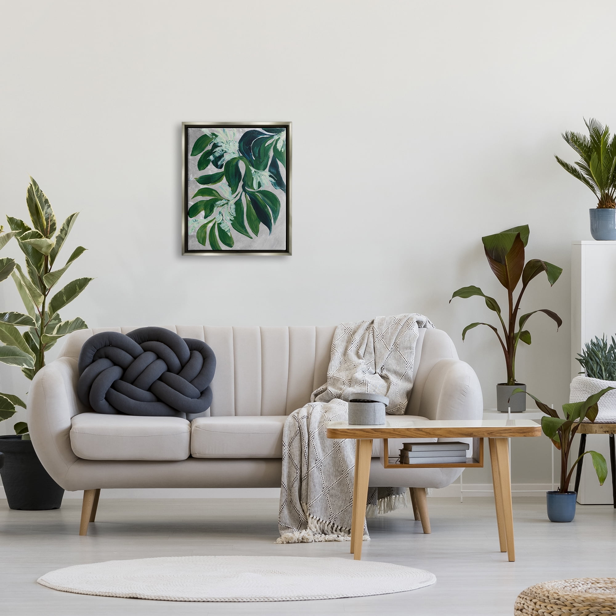 Stupell Painterly Green Plant Leaves Botanical & Floral Painting Gray Floater Framed Art Print Wall Art