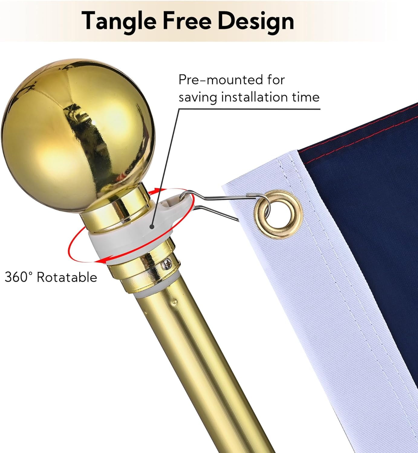Yescom 6FT Telescoping Indoor Flag Pole Kit Aluminum Gold Pole Ball Topper with 3x5Ft Embroidered Stars US Flag & Base Stand Office