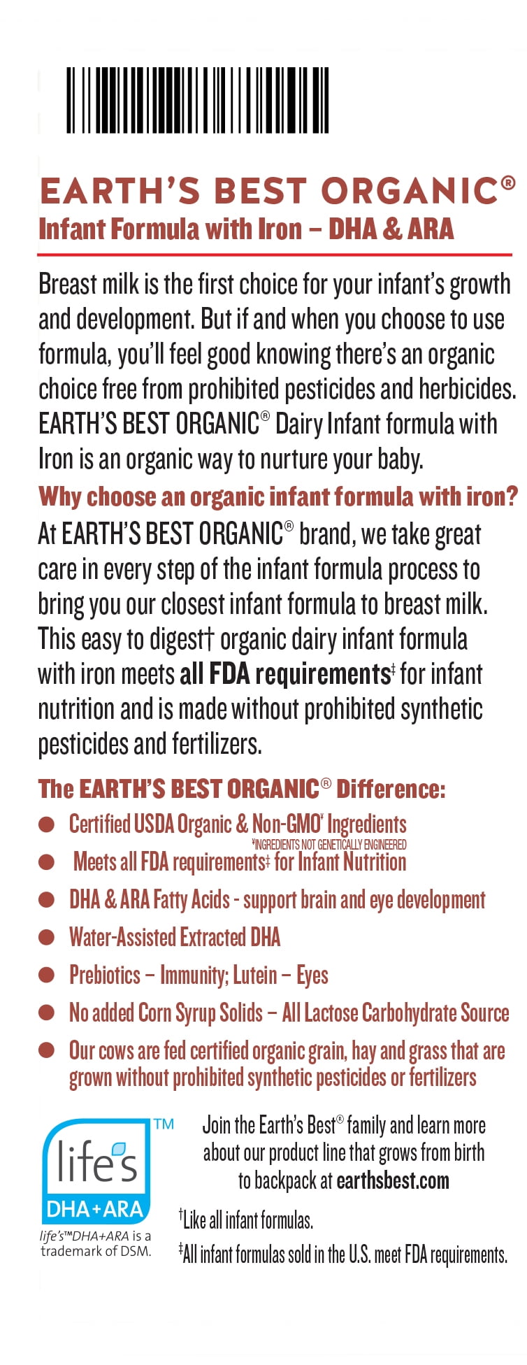 earth's best organic infant powder formula