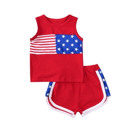 

Blotona Toddler Kids Unisex Independence Day 4th of July Outfit Color Block Sleeveless Tank Tops Casual Patchwork Shorts Red Clothes