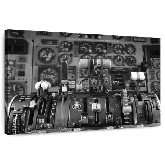 Elephant Stock Retro Cockpit Airplane Wall Art - Horizontal Canvas Wall Art - Living Room Wall Decor - Transportation Canvas - Gray And Black Decor - 12" x 8"