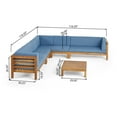 thumbnail image 3 of Frankie Outdoor 7 Seater Acacia Wood Sectional Sofa Set, Teak and Blue, 3 of 11