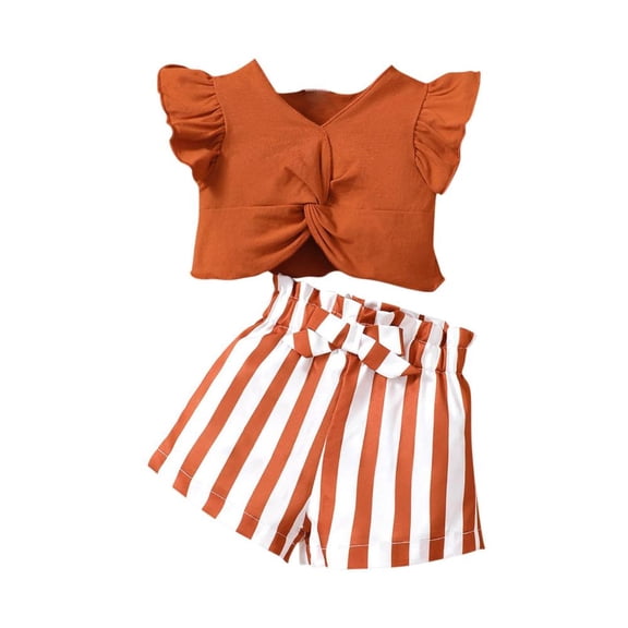 Bxsruta Toddler Outfits for Girls, Girls and Boys Summer Short Sleeve Round-Neck Blouses and Casual Short Skirt Baby Sport Suit, Brown 18 Months