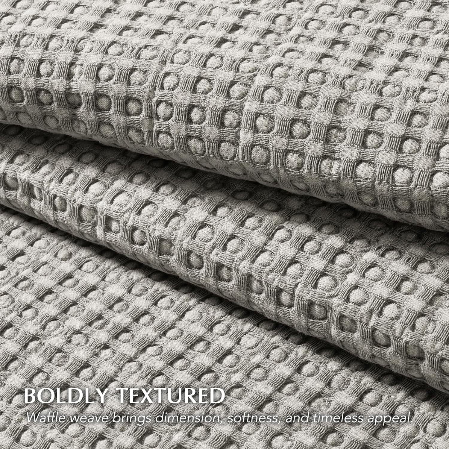 EVERGRACE Stonewashed 100% Natural Cotton Waffle Quilt Set Queen Size 3 Pieces, Durable, Textured & Substantial Bedding, Quilted Coverlet Bedspread with 2 Shams for All Seasons, Misty Gray