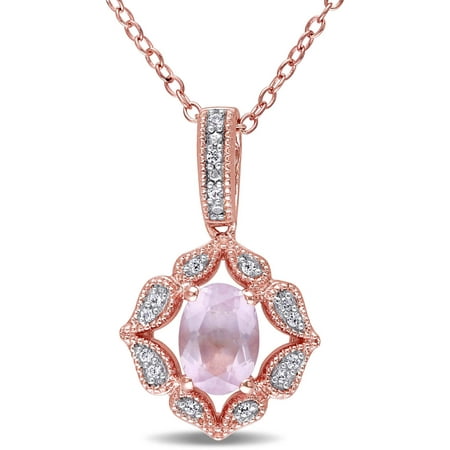 Tangelo 1 Carat T.G.W. Rose Quartz and Created White Sapphire Rose Rhodium-Plated Sterling Silver Fashion Pendant, 18
